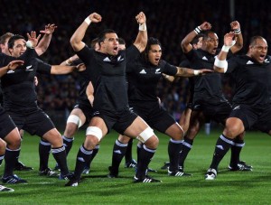 The All Blacks do the haka before their international rugby test match against France in Dunedin
